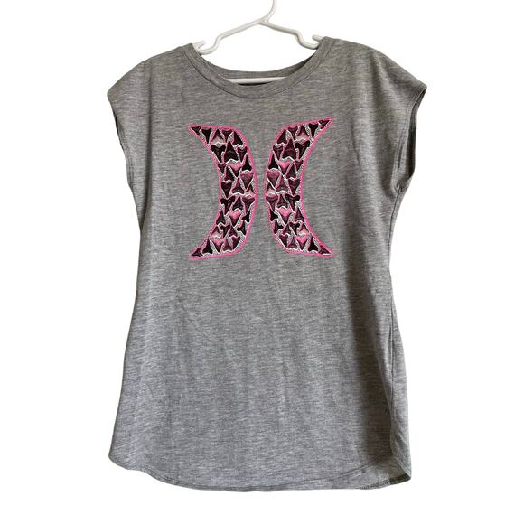 Hurley short sleeve grey pink shark tooth logo t-shirt casual lightweight Size M - Picture 1 of 5